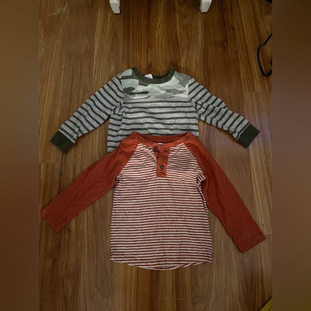 Cat & Jack Kids Long Sleeve Tees - Green Camo and Orange Stripes